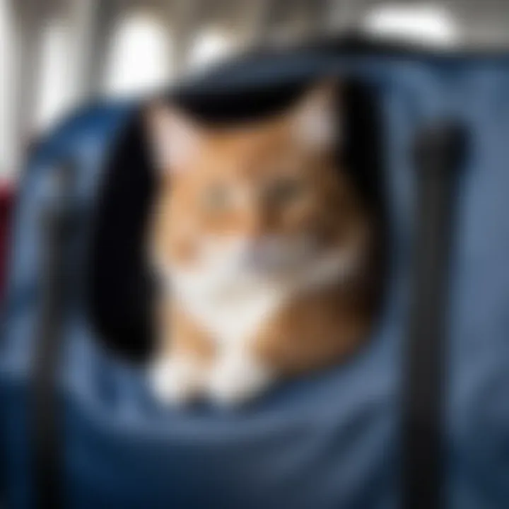 A cat comfortably resting in a pet travel bag