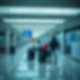 A modern airport check-in area showcasing advanced technology