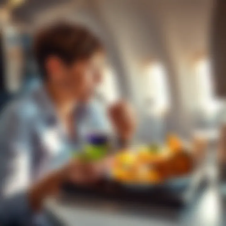 Passenger Experience with In-Flight Dining Passenger enjoying in-flight meal