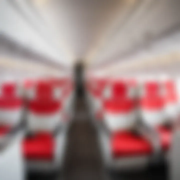 An overview of the spacious and comfortable seating in an Air Arabia aircraft.