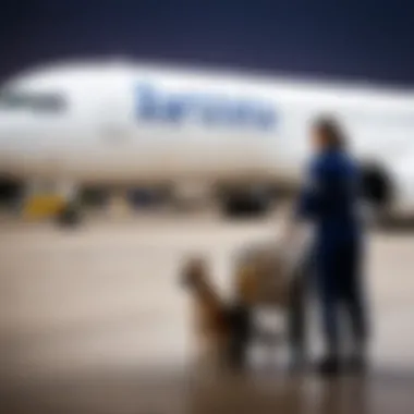 Airline crew assisting with pet transportation