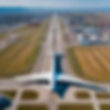 Aerial Perspective of Irkutsk Airport Aerial view of Irkutsk Airport showcasing its runway and surrounding landscape