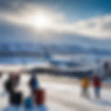 Passengers boarding a flight at Irkutsk Airport with a scenic backdrop