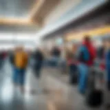 Airplane boarding gate with passengers waiting