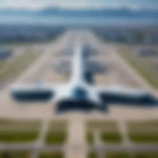 Aerial view of Almaty International Airport showcasing its modern architecture and runways.