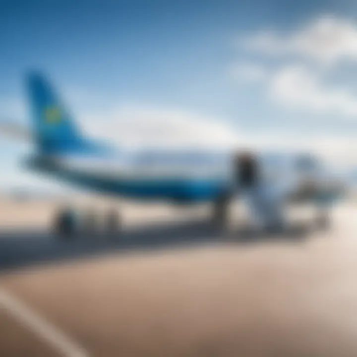 Passengers boarding an aircraft at a regional airport in Kazakhstan, emphasizing air travel connectivity.