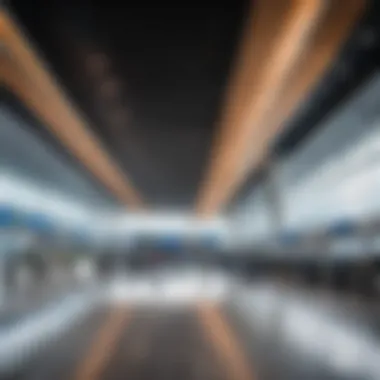 Interior of a bustling airport terminal with travelers and modern facilities