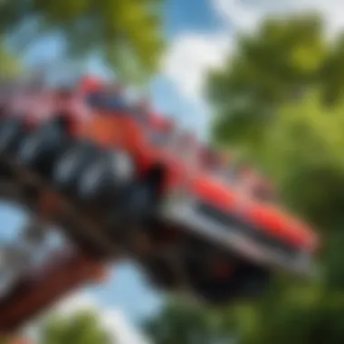 A group of excited visitors enjoying an extreme ride