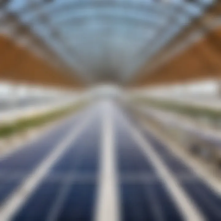 Sustainable initiatives at Dubai airports demonstrated through solar panels and eco-friendly infrastructure.