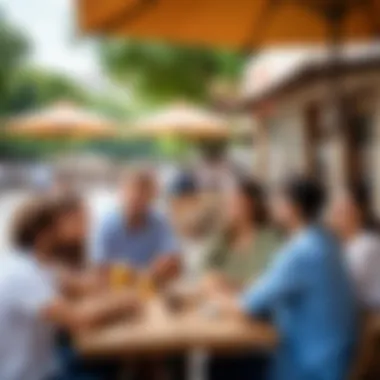 A group of expatriates discussing work opportunities in a cafe