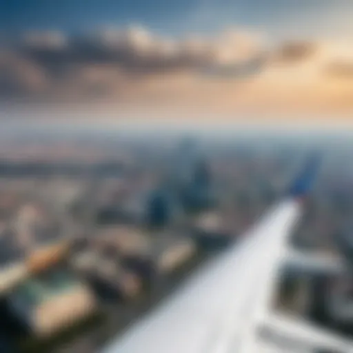 Airplane flying over the skyline of Moscow