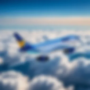 Airplane soaring through the clouds