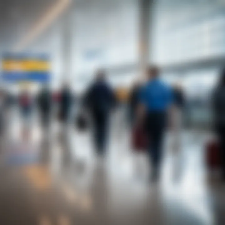 Travelers navigating through airport security