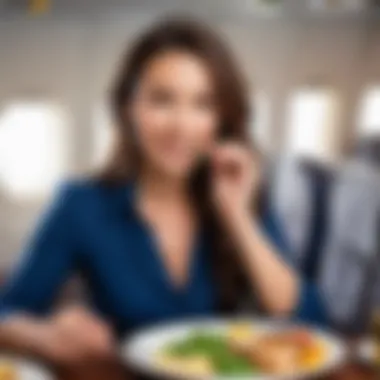 Passenger enjoying a delightful meal aboard Azur Air Passenger enjoying a meal on Azur Air flight