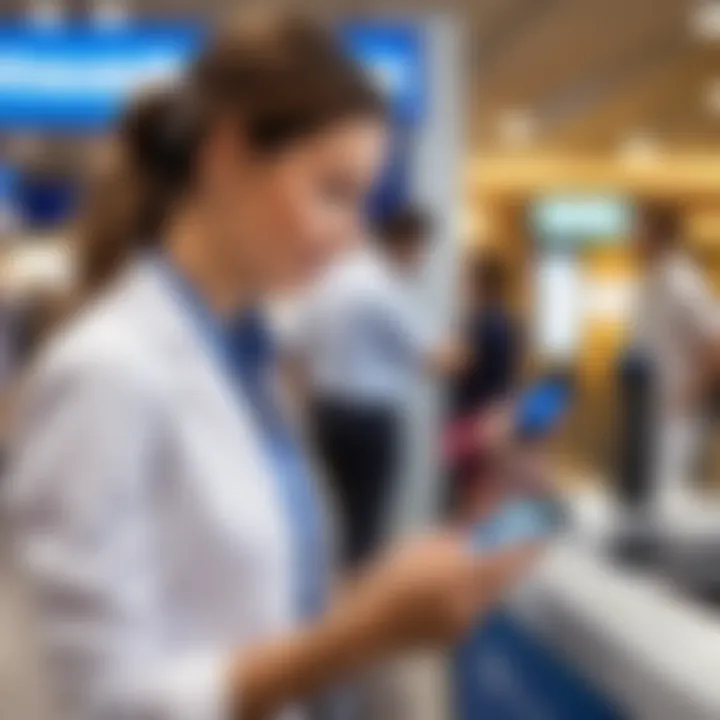 Passenger using mobile device for flight check-in