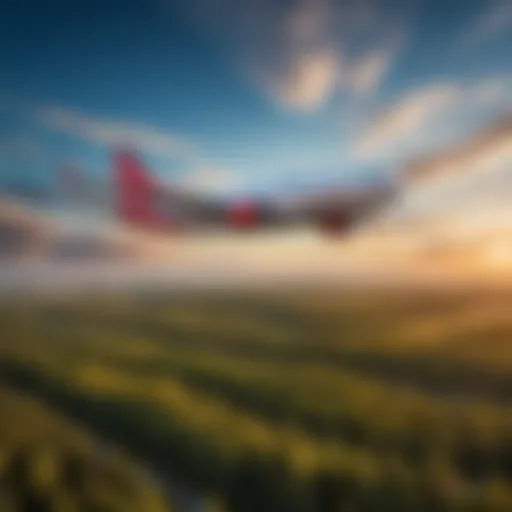 Airplane flying over Russian landscape