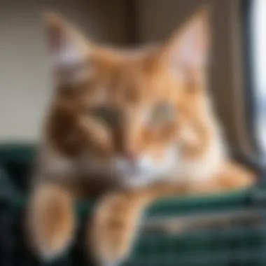 A cat peacefully resting in its travel crate