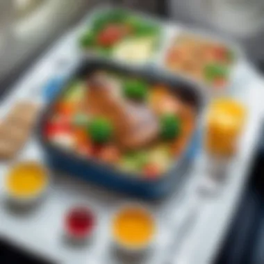 In-flight meal presentation with vibrant colors