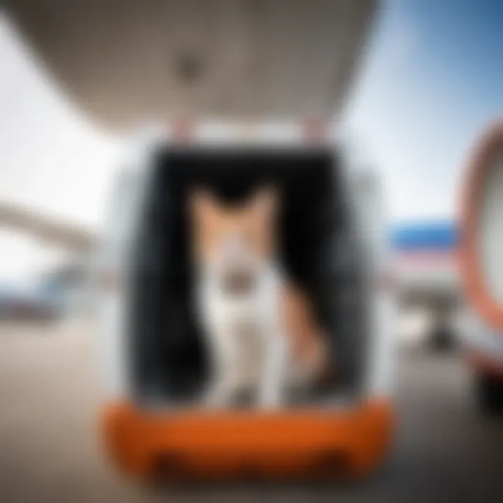 A pet being loaded into an aircraft cargo hold