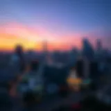 A panoramic view of Bangkok's skyline at sunset