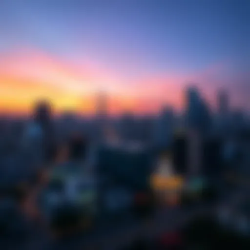 A panoramic view of Bangkok's skyline at sunset