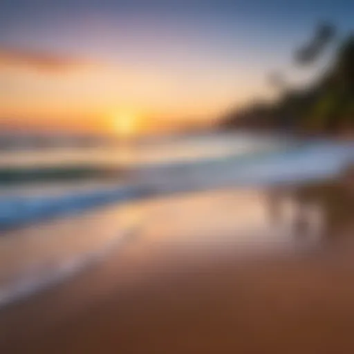 Tranquil beach at sunset with gentle waves