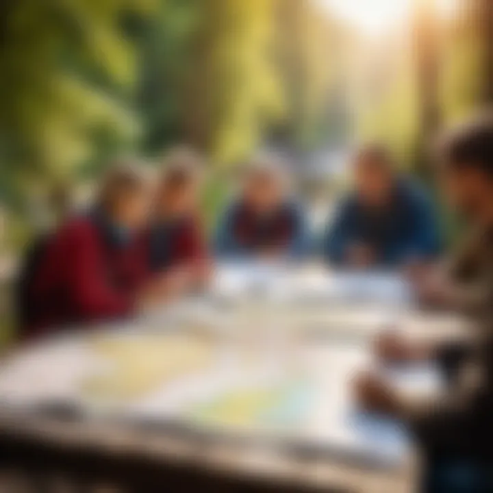 A group of travelers discussing their itinerary