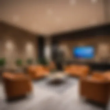 Business travelers enjoying refreshments in a cozy lounge area