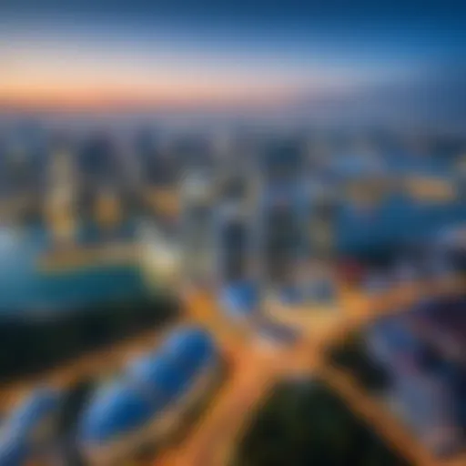 Aerial view of Singapore skyline showcasing iconic landmarks