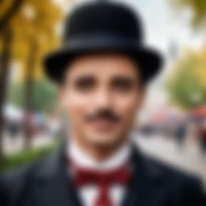 An artistic representation of Charlie Chaplin symbolizing his cultural impact