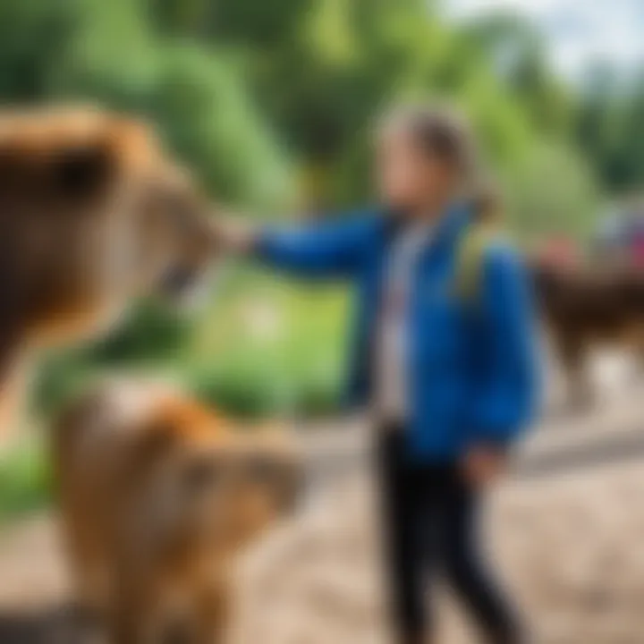 Educational program in action with children engaging with animals