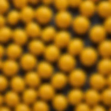 Close-up of round yellow vitamins highlighting their composition