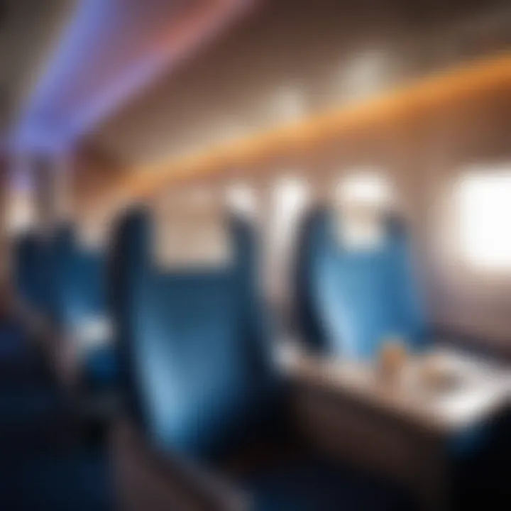 Cabin atmosphere of an Aeroflot flight, emphasizing lighting and décor