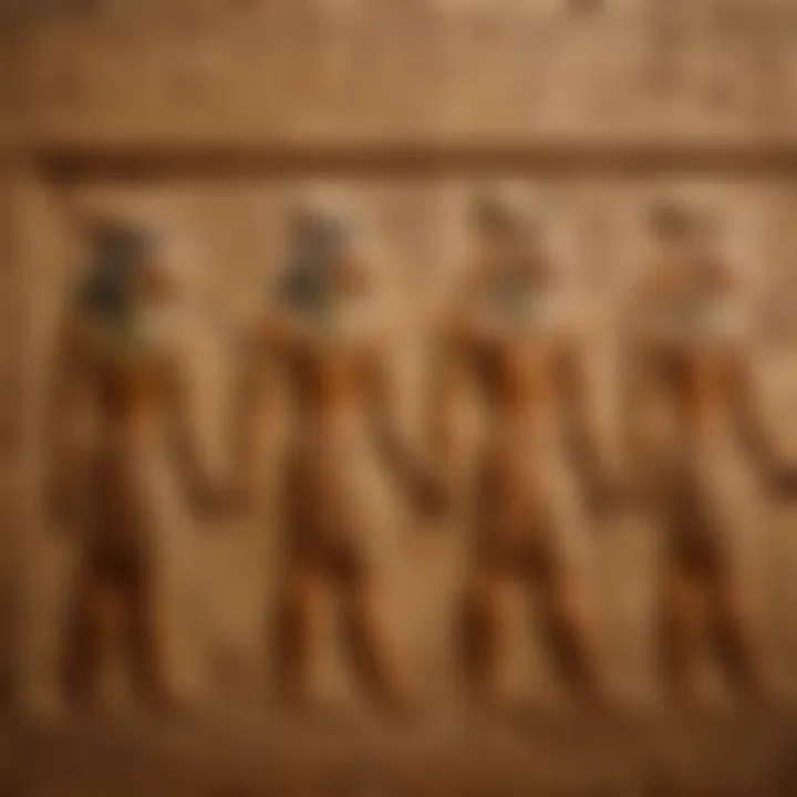 Ancient hieroglyphics etched into a temple wall