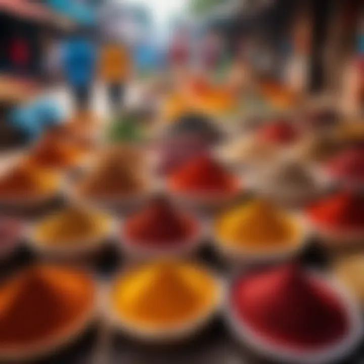 Vibrant street market in India showcasing traditional crafts and spices