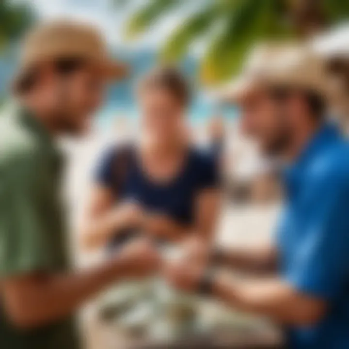 Tourists exchanging currency at a local exchange