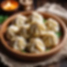 A close-up of traditional Ural dumplings showcasing their unique shape and texture.