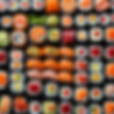 Artistic Arrangement of Sushi Rolls Charming presentation of sushi rolls