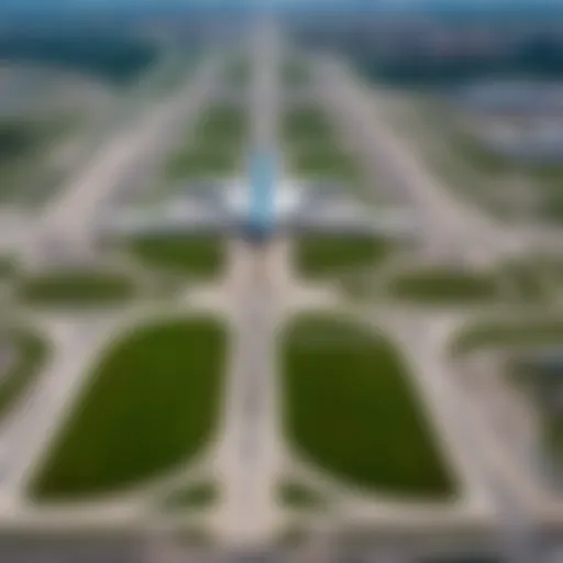 Aerial view of Domodedovo Airport showcasing the terminal and runways