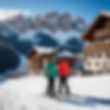 Activity at a Dolomites Ski Resort A ski resort bustling with activity in the Dolomites