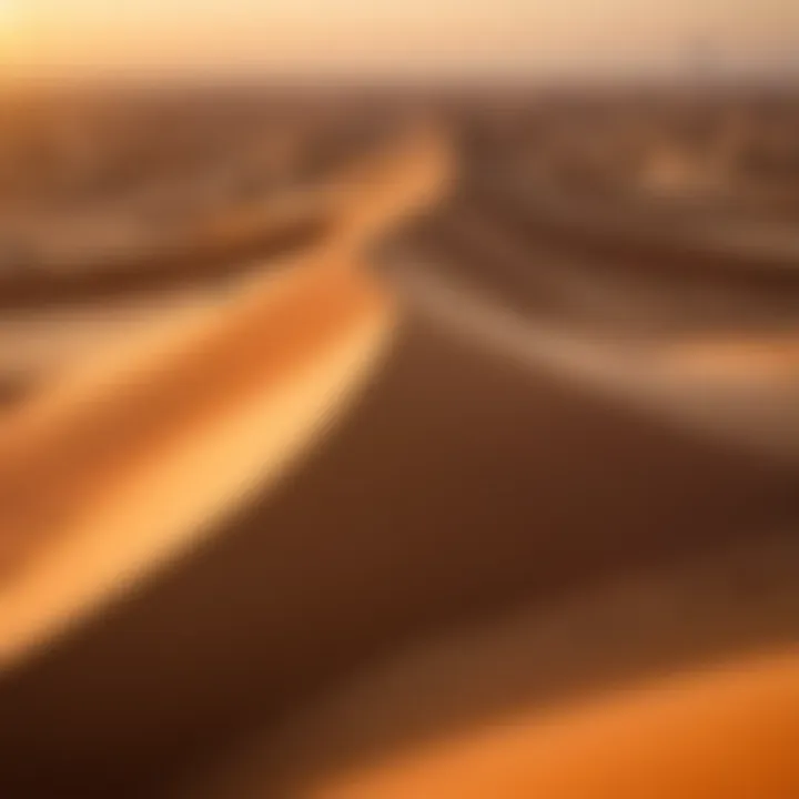 Aerial view of Dubai's pristine desert landscape during sunset.