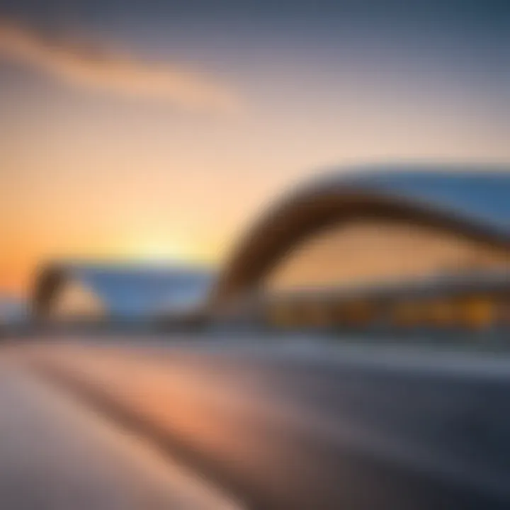 Exterior view of Dubai Airport, showcasing its modern architecture