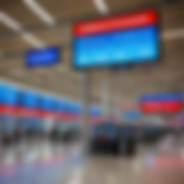 Signage displaying various international destinations at Dubai International Airport