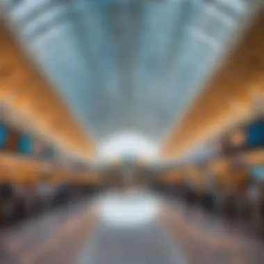 Interior of a terminal at Dubai Airport, highlighting amenities and design