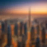 A panoramic view of Dubai's skyline featuring iconic buildings