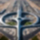 Aerial view of Dubai International Airport showcasing its extensive terminal layout