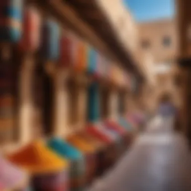 Vibrant souk filled with traditional textiles and spices.