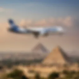EgyptAir aircraft soaring above iconic pyramids