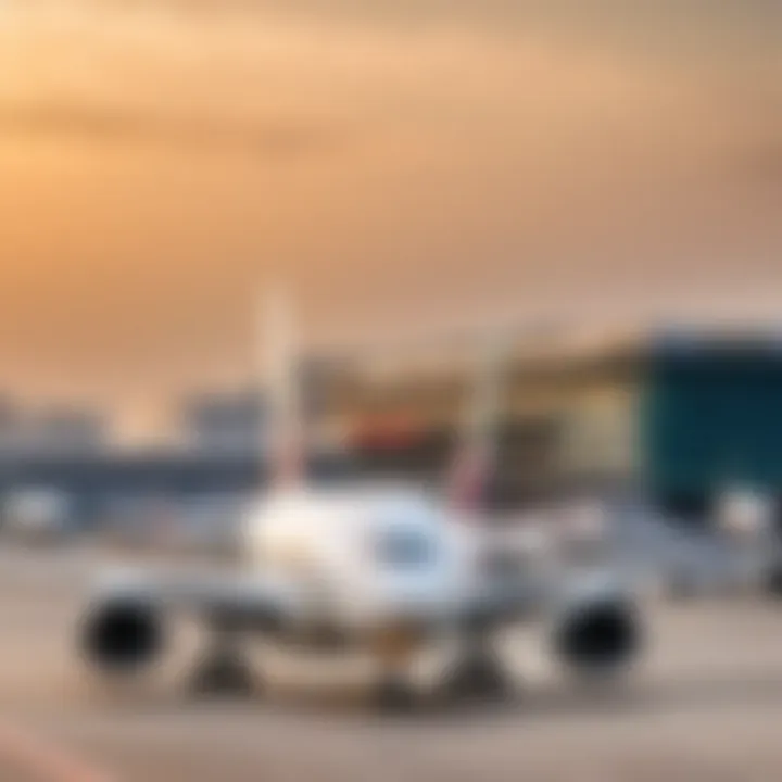 An Emirates Airlines aircraft parked at a bustling international airport