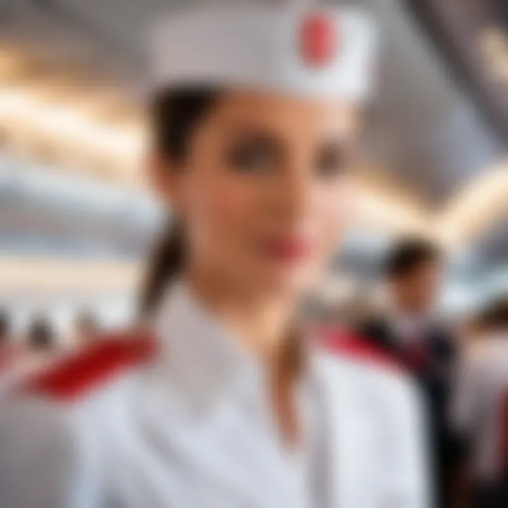 An Emirates Airlines flight attendant providing exceptional service to passengers